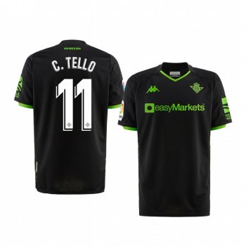 Youth Real Betis Cristian Tello Black Away Short Sleeve Jersey 19-20