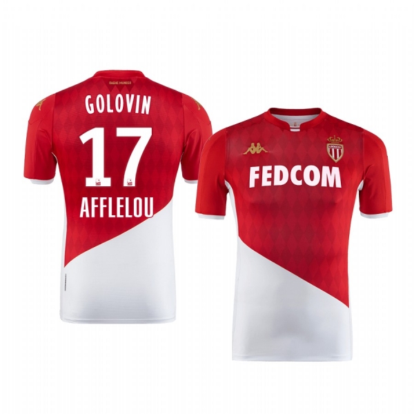 Aleksandr Golovin AS Monaco 19-20 Home Men's Red White Short Sleeve Jersey