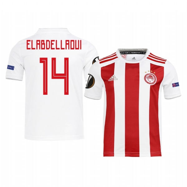 Youth Omar Elabdellaoui Olympiacos Piraeus UEFA Europa League Home White Short Sleeve Jersey