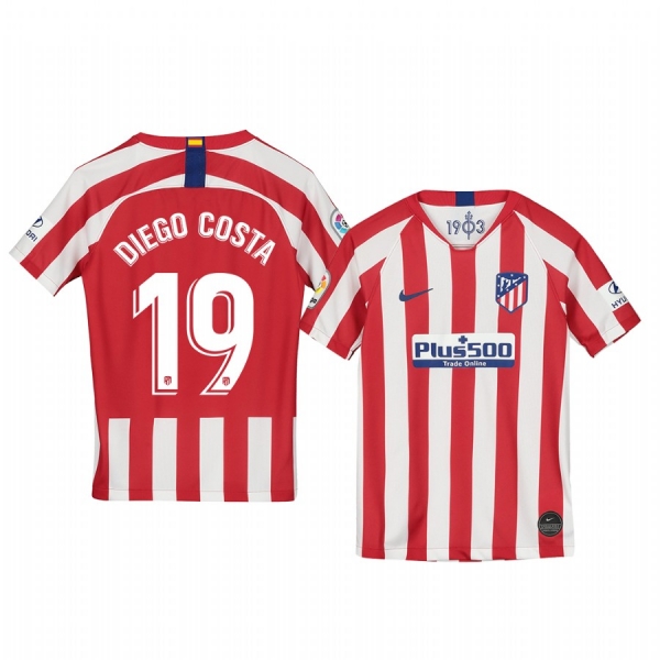 Youth Diego Costa Atletico de Madrid 19-20 Home Red White Official Short Sleeve Jersey