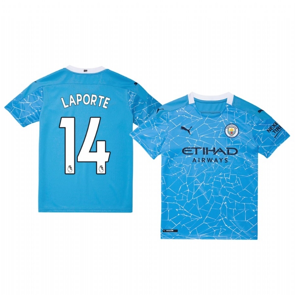 Youth Aymeric Laporte Manchester City 2020-21 Blue Home Short Sleeve Jersey