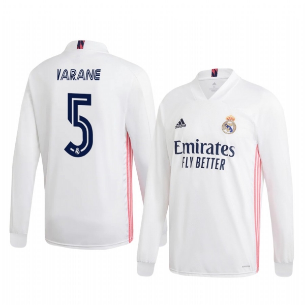 Raphaël Varane Real Madrid 2020-21 Home Men's White Long Sleeve Jersey