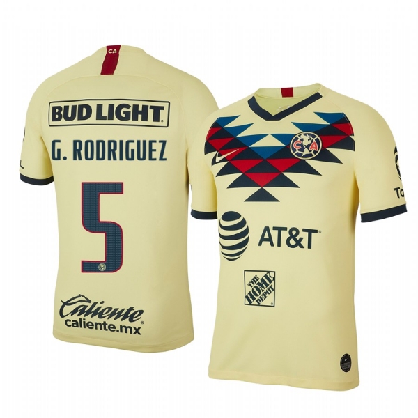 Guido Rodriguez Club America 19-20 Home Men's Yellow Short Sleeve Jersey