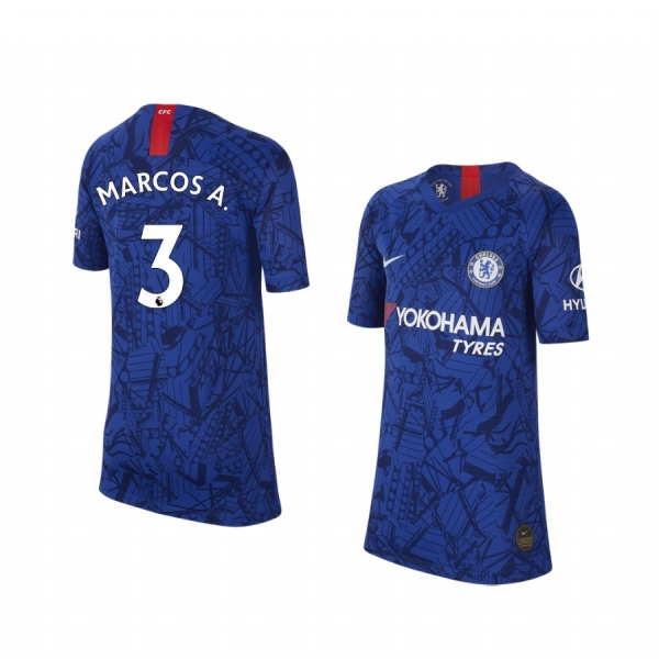 Youth Marcos Alonso Chelsea Home Short Sleeve Jersey 19-20