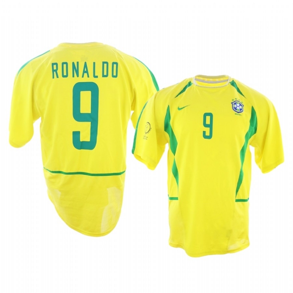 Ronaldo Brazil 2002 Retro Men's Yellow Limited Jersey