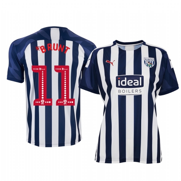 Women's West Bromwich Albion Chris Brunt White Blue Home Short Sleeve Jersey 19-20