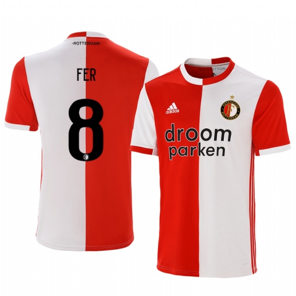 Leroy Fer Feyenoord 19-20 Home Men's Red White Official Short Sleeve Jersey