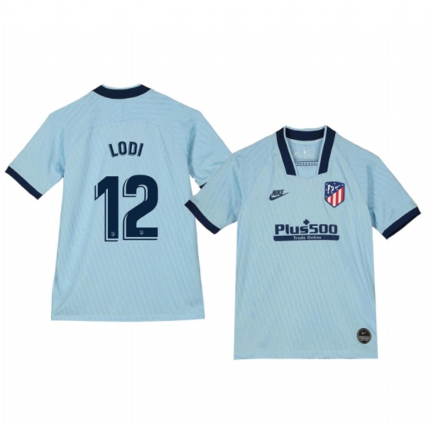 Youth Renan Lodi Atletico de Madrid 19-20 Third Light Blue Alternate Short Sleeve Jersey