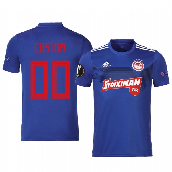 Custom Olympiacos Piraeus UEFA Europa League Third Men's Blue Short Sleeve Jersey