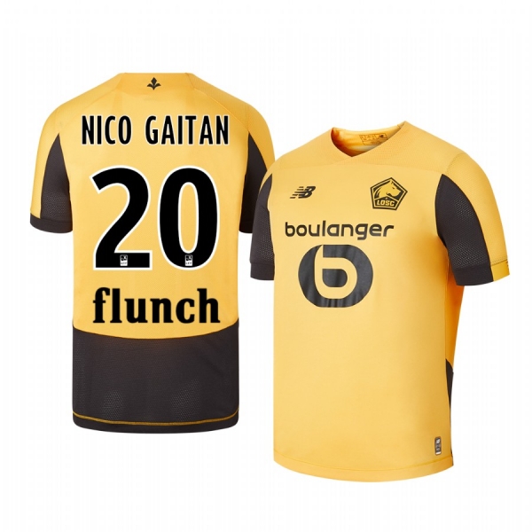 Youth Lille OSC Nicolas Gaitan Gold Away Short Sleeve Jersey 19-20