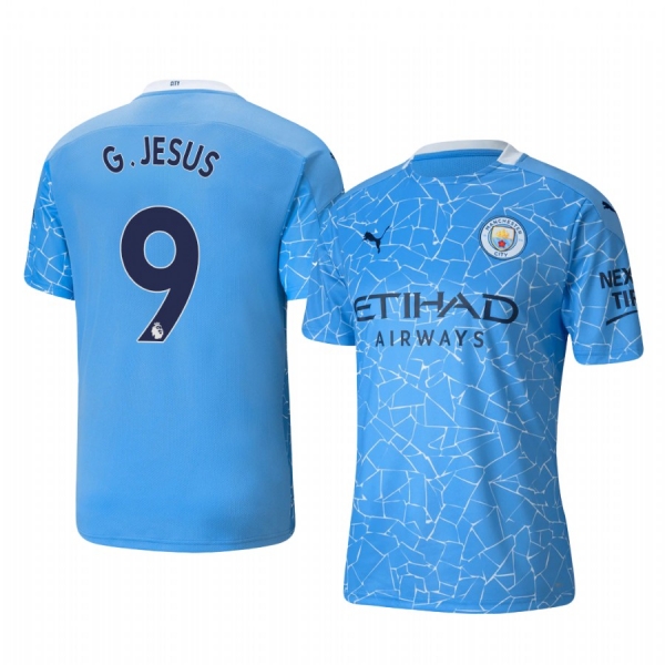 Gabriel Jesus Manchester City 2020-21 Home Replica Short Sleeve Blue Jersey