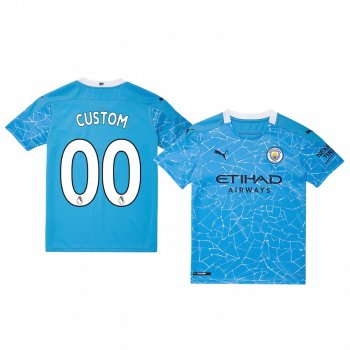 Youth Custom Manchester City 2020-21 Blue Home Youth Short Sleeve Jersey