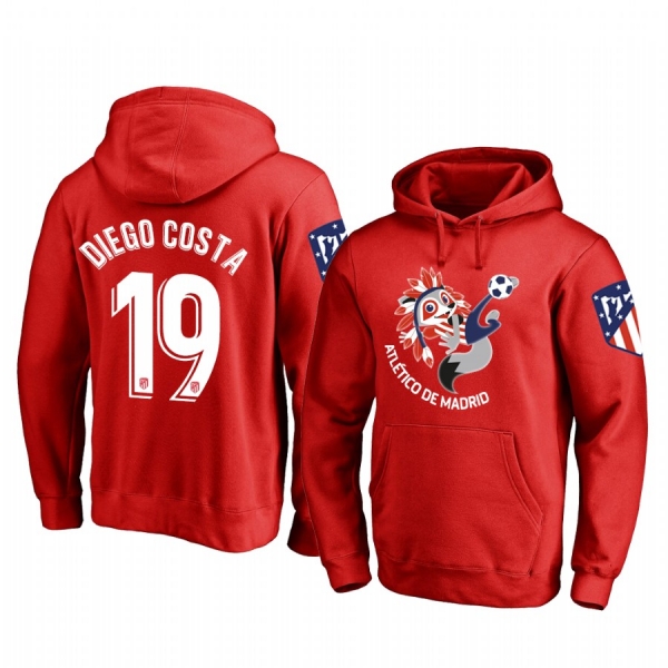 Diego Costa Atletico de Madrid Red Team Logo Pullover Hoodie