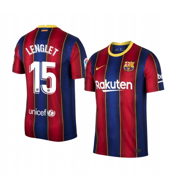 Barcelona Clement Lenglet Men's Red Blue Home Short Sleeve Jersey 2020-21