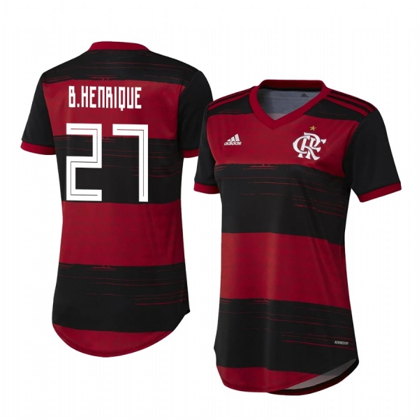 Women's Flamengo Bruno Henrique Red Black Home Short Sleeve Jersey 2020