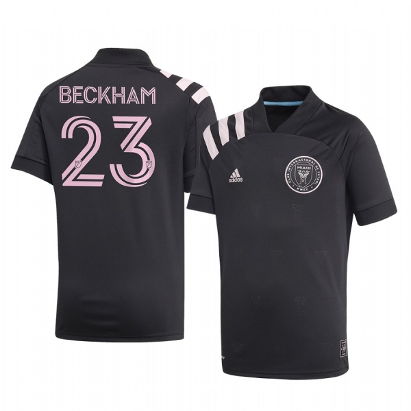 Youth David Beckham Inter Miami Black 2020 Inaugural Away Replica Short Sleeve Jersey