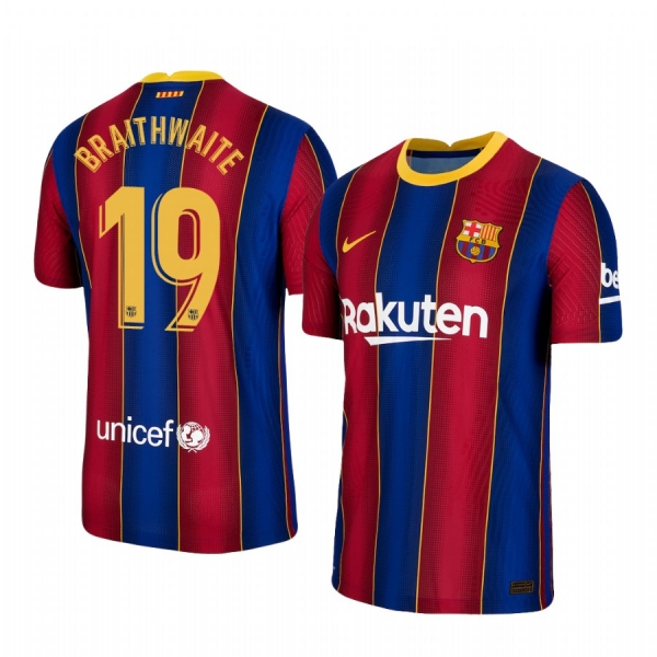 Barcelona Martin Braithwaite Home Men's Authentic Short Sleeve Blue Red Jersey 2020-21