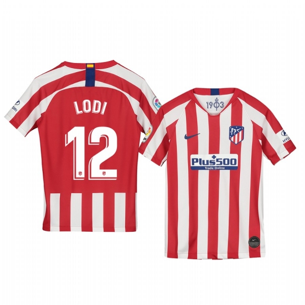 Youth Renan Lodi Atletico de Madrid 19-20 Home Red White Official Short Sleeve Jersey