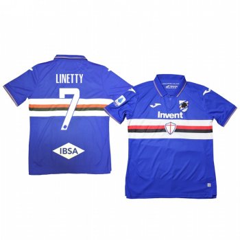 Karol Linetty Sampdoria 19-20 Home Men's Blue Short Sleeve Jersey