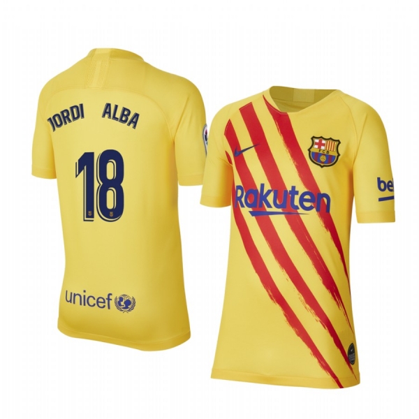 Youth Jordi Alba Barcelona Fourth Yellow Short Sleeve Jersey