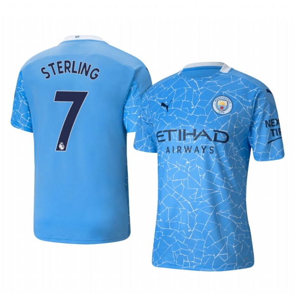 Raheem Sterling Manchester City 2020-21 Home Replica Short Sleeve Blue Jersey