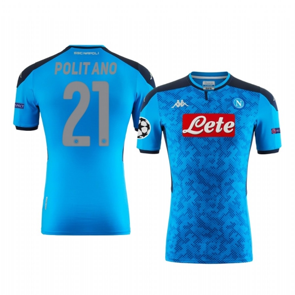 Matteo Politano SSC Napoli 2020 UEFA Champion League Home Men's Sky Blue Short Sleeve Jersey