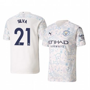 David Silva Manchester City 2020-21 Third Men's White Short Sleeve Jersey