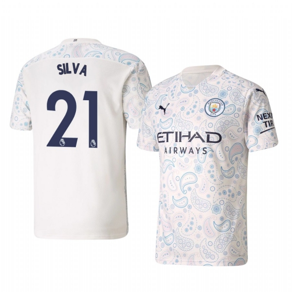 David Silva Manchester City 2020-21 Third Men's White Short Sleeve Jersey