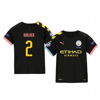 Youth Kyle Walker Manchester City 2020 UEFA Champion League Away Black Short Sleeve Jersey