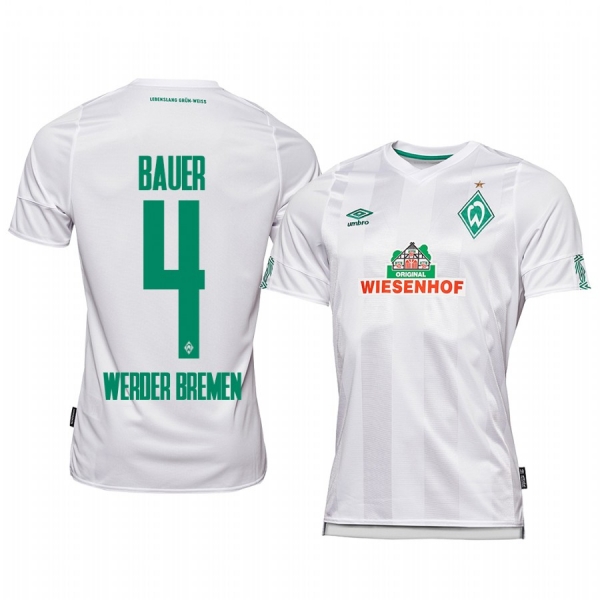 Werder Bremen Robert Bauer White Away Jersey 19-20 Men's