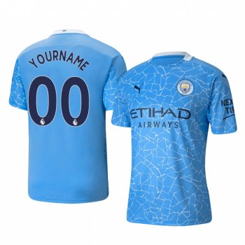 Custom Manchester City 2020-21 Home Replica Short Sleeve Blue Jersey