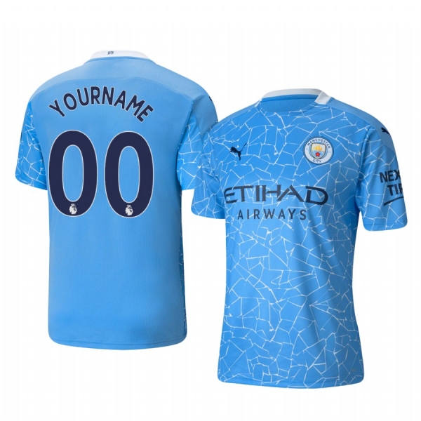 Custom Manchester City 2020-21 Home Replica Short Sleeve Blue Jersey