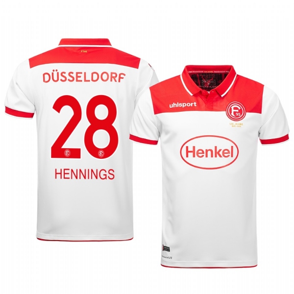 Rouwen Hennings Fortuna Düsseldorf 19-20 White Home Men's Short Sleeve Jersey