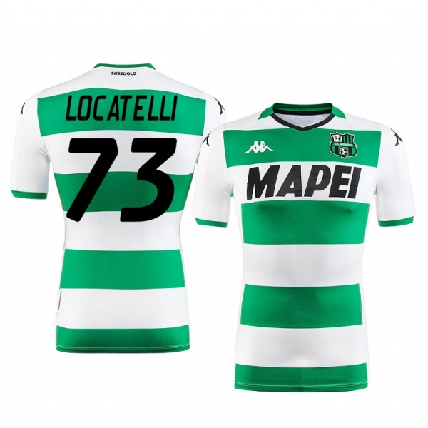 Manuel Locatelli U.S. Sassuolo Calcio 2019-20 White Green Away Men's Short Sleeve Jersey