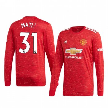 Nemanja Matic Manchester United 2020 Home Men's Red Long Sleeve Jersey