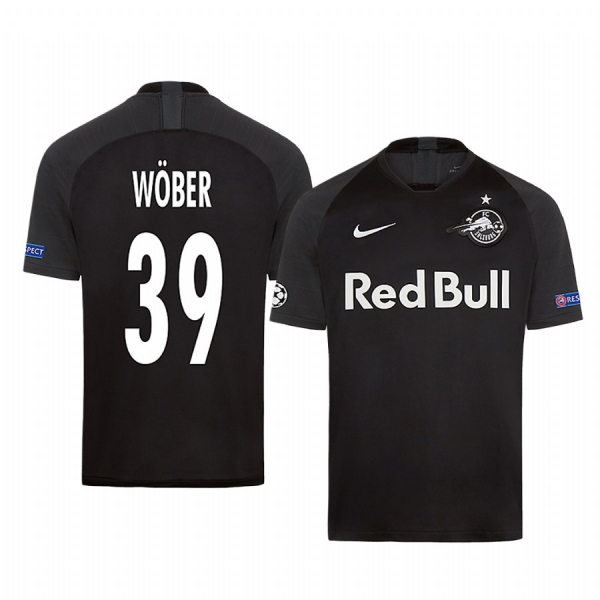 Maximilian Wober Red Bull Salzburg European Away Black Short Sleeve Jersey