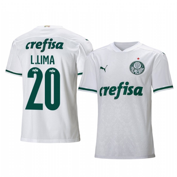 SE Palmeiras Lucas Lima Men's White Away Short Sleeve Jersey 2020-21