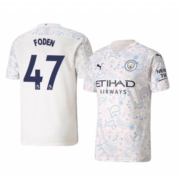 Phil Foden Manchester City 2020-21 Third Men's White Short Sleeve Jersey