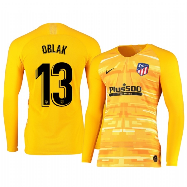 19-20 Atletico de Madrid Jan Oblak Yellow Long Sleeve Goalkeeper Jersey Men's