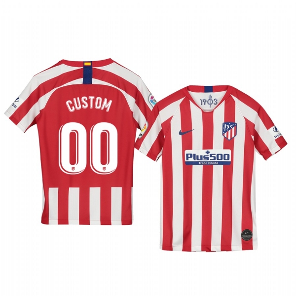 Youth Custom Atletico de Madrid 19-20 Home Youth Red White Official Short Sleeve Jersey