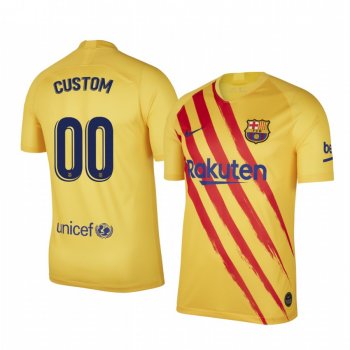 Custom Barcelona Fourth Yellow Short Sleeve Jersey