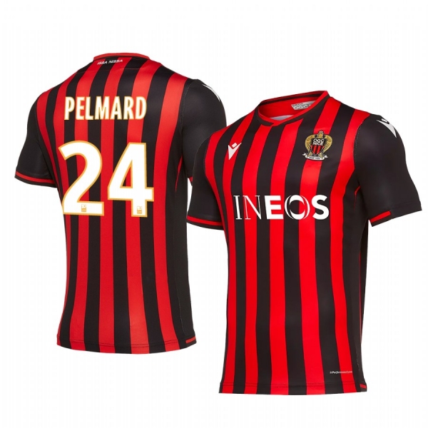 OGC Nice Andy Pelmard Men's Red Black Home Short Sleeve Jersey 19-20