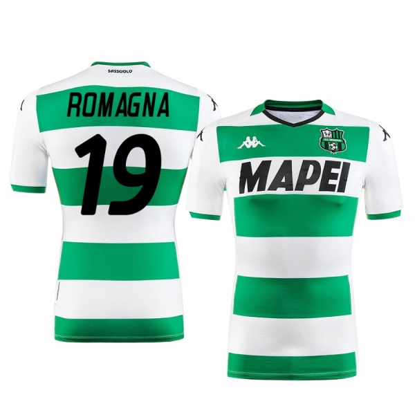 Filippo Romagna U.S. Sassuolo Calcio 2019-20 White Green Away Men's Short Sleeve Jersey