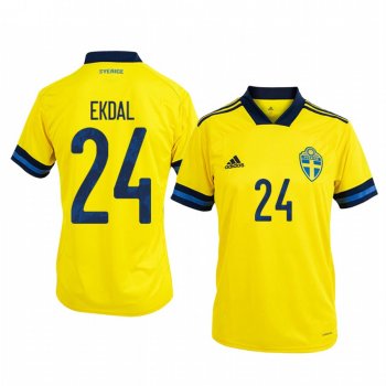 Sweden Albin Ekdal Men's 2020 Home Authentic Short Sleeve Jersey