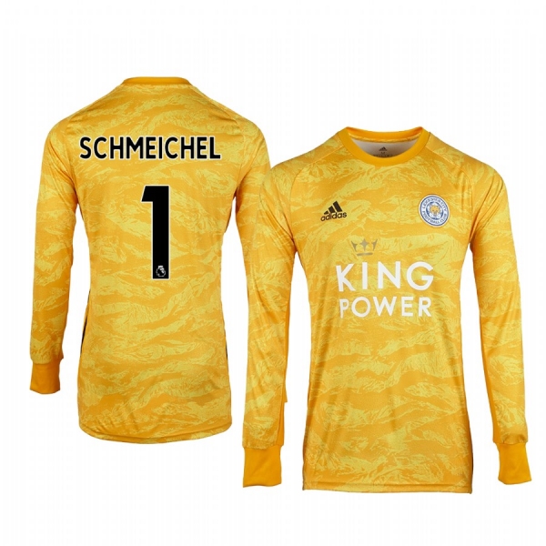 19-20 Leicester City Kasper Schmeichel Gold Goalkeeper Long Sleeve Jersey Men's