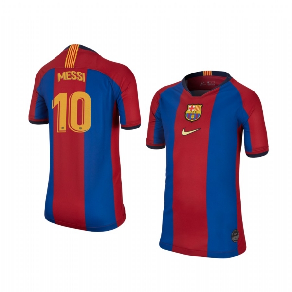 Youth Lionel Messi Barcelona Retro Blue Red Short Sleeve Jersey