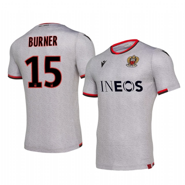 OGC Nice Patrick Burner Men's Grey Away Short Sleeve Jersey 19-20