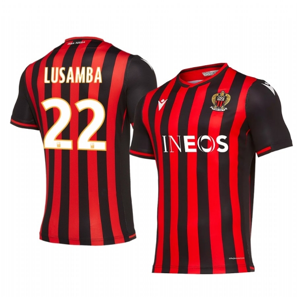 OGC Nice Arnaud Lusamba Men's Red Black Home Short Sleeve Jersey 19-20