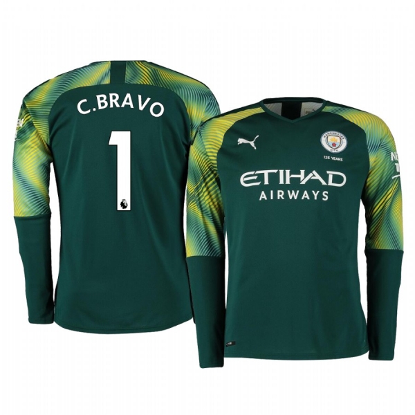 19-20 Manchester City Claudio Bravo Green Home Goalkeeper Jersey Men's