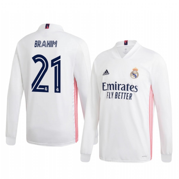 Brahim Díaz Real Madrid 2020-21 Home Men's White Long Sleeve Jersey